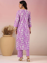 Floral Printed Cotton Kurta With Pants