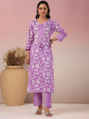 Floral Printed Cotton Kurta With Pants