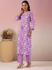 Floral Printed Cotton Kurta With Pants