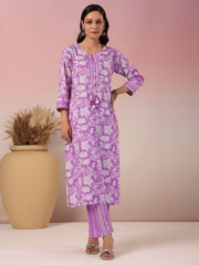 Floral Printed Cotton Kurta With Pants