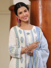 Floral Printed Cotton Kurta With Pants & Dupatta