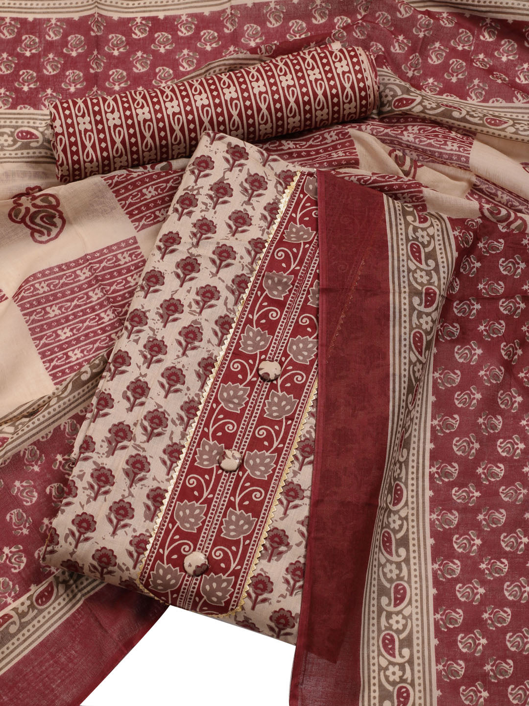 Digital Printed Cotton Blend Unstitched Suit With Dupatta