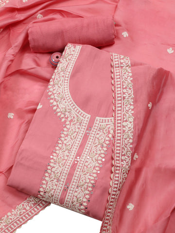 Neck Embroidered Chanderi Unstitched Suit With Dupatta