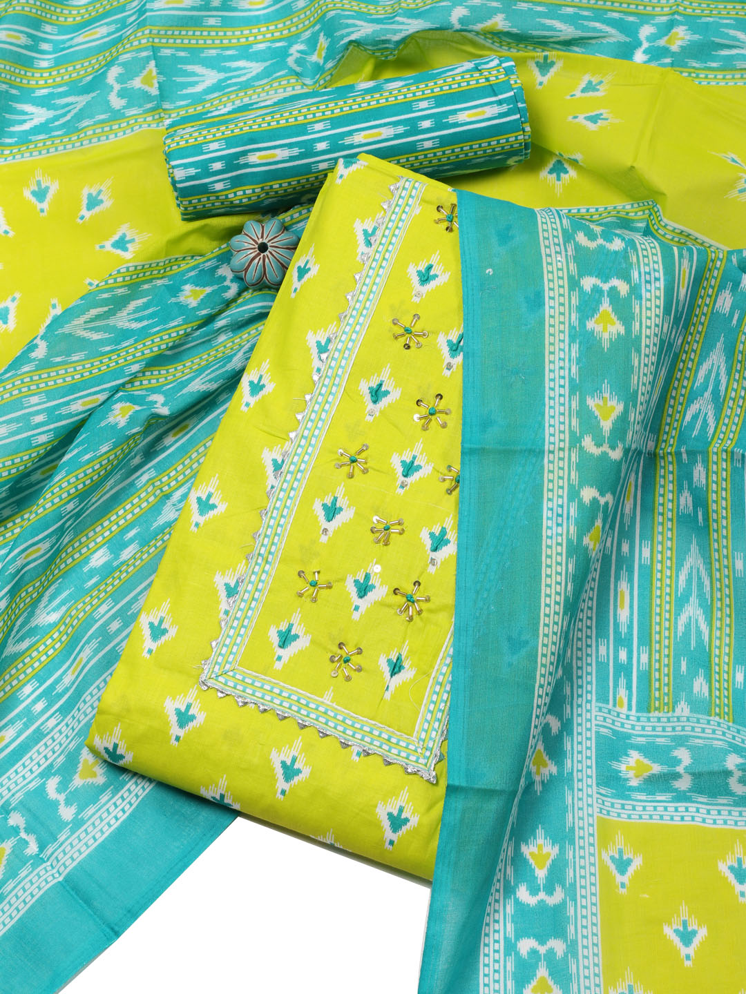 Digital Printed Cotton Blend Unstitched Suit With Dupatta