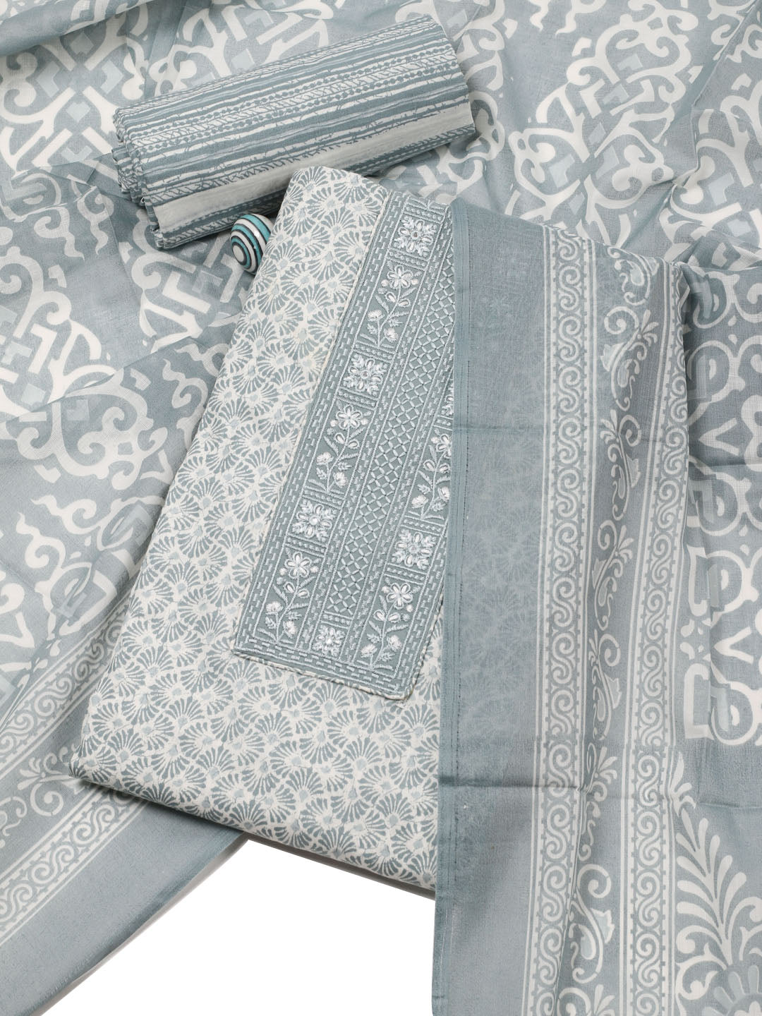 Digital Printed Cotton Blend Unstitched Suit With Dupatta