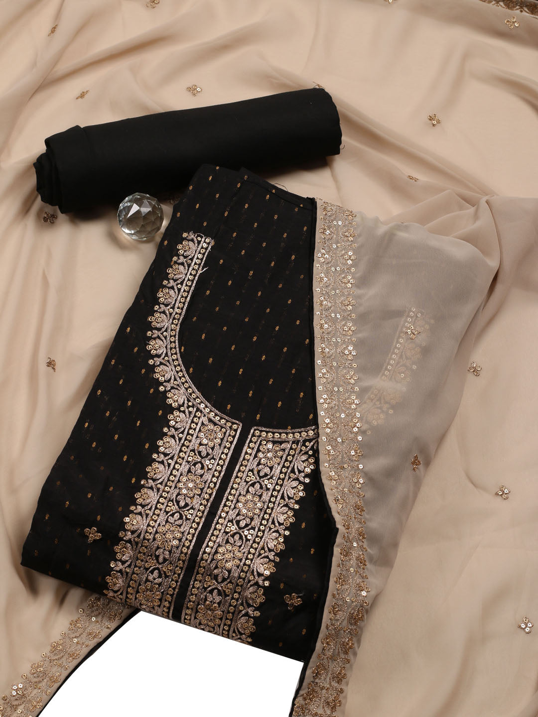 Neck Embroidered Chanderi Unstitched Suit With Dupatta