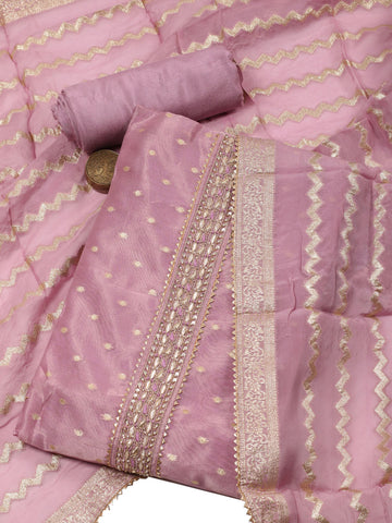 Neck Patti Chanderi Unstitched Suit With Dupatta