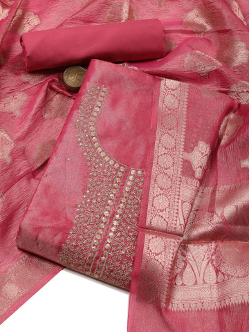 Neck Embroidered Tissue Unstitched Suit With Dupatta