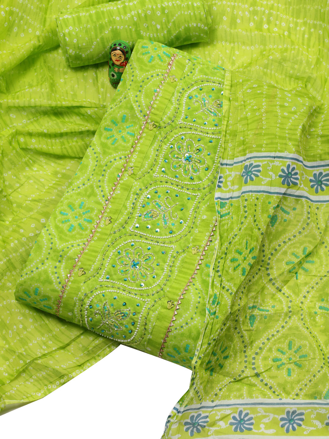 Neck Embroidered Cotton Blend Unstitched Suit With Dupatta