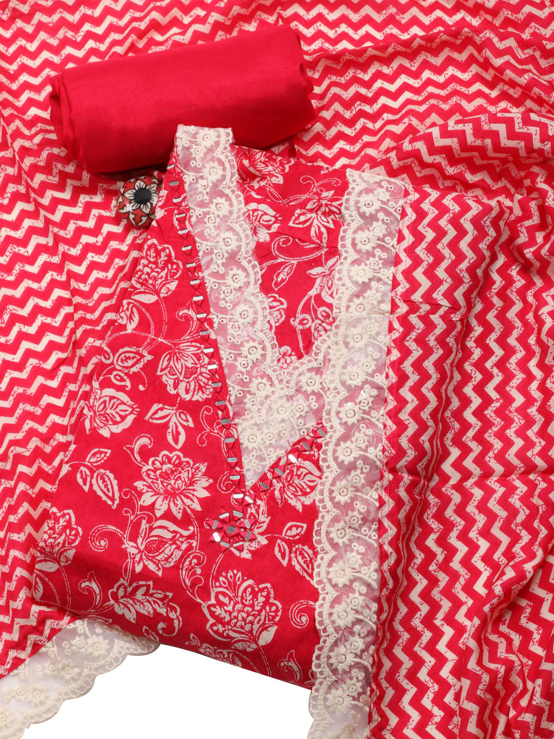 Neck Embroidered Chanderi Unstitched Suit With Dupatta