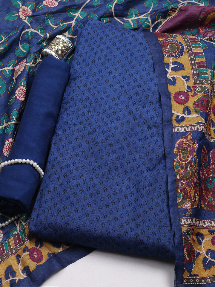 Printed Tussar Unstitched Kurta With Pant &amp; Dupatta