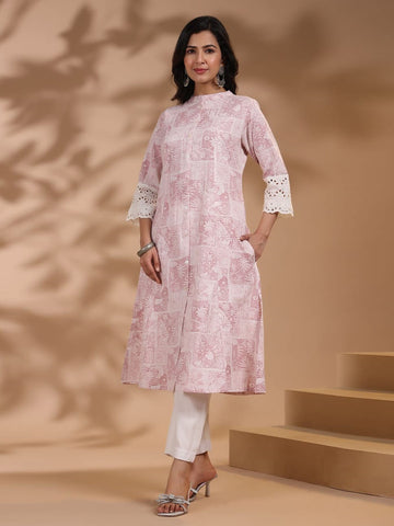 Floral Printed Cotton Kurti With Pants