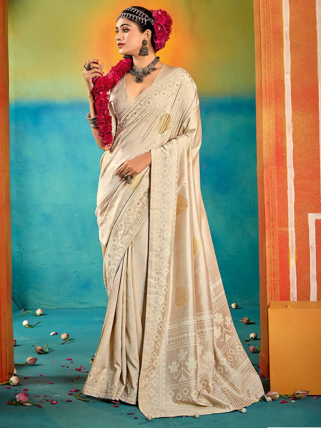 Abstract Print Art Silk Saree