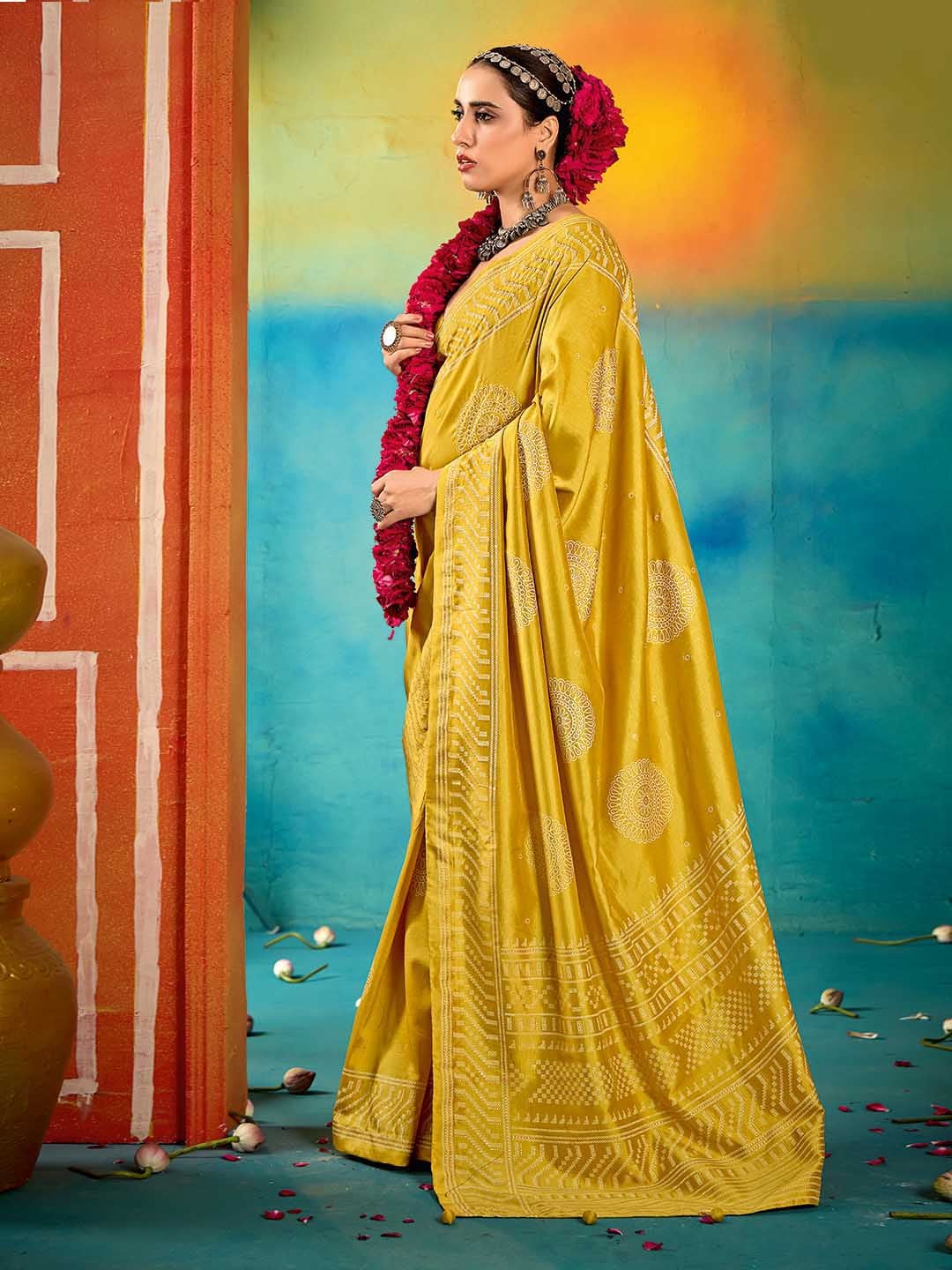 Abstract Print Art Silk Saree