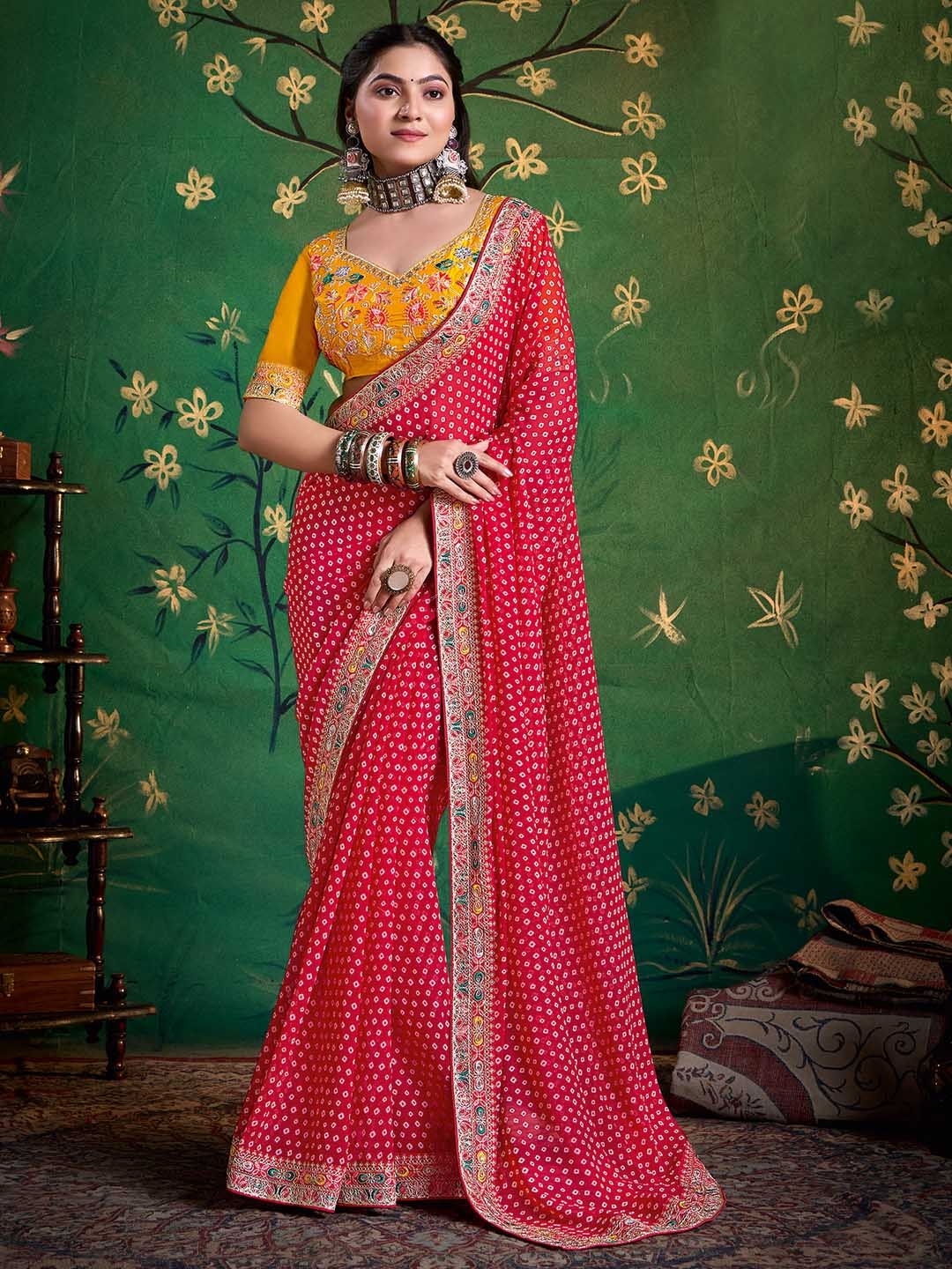 Bandhani Print Georgette Saree
