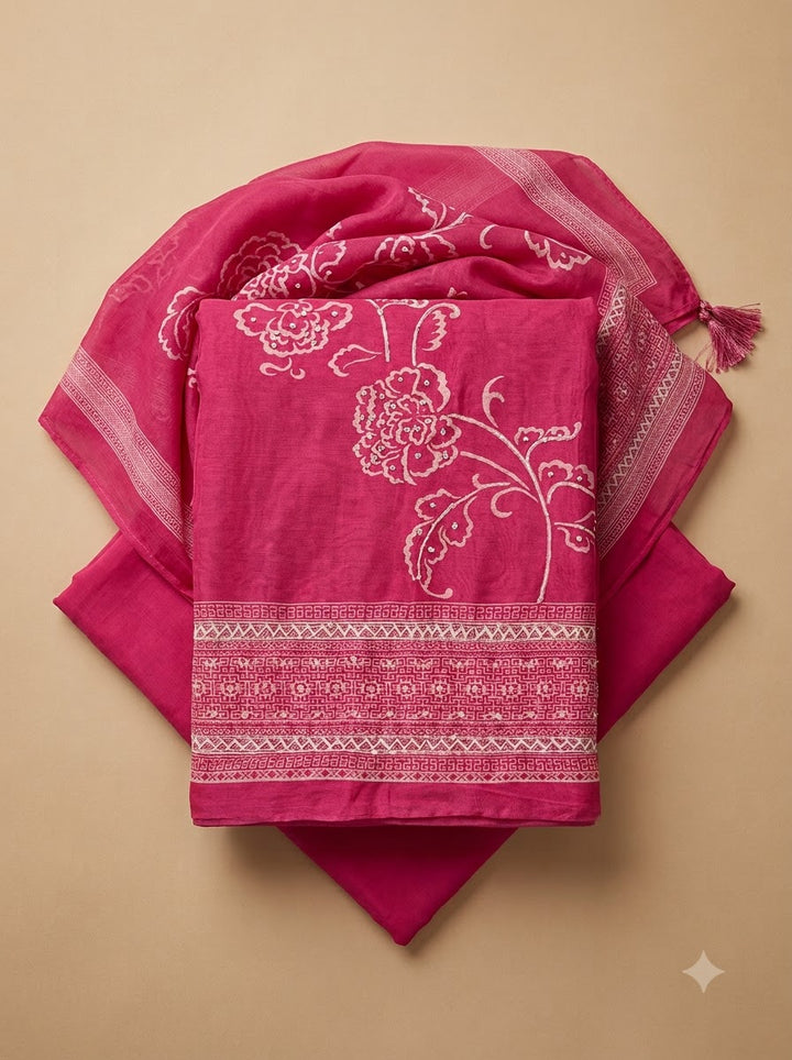Pink Chanderi Printed Unstitched Dress Material