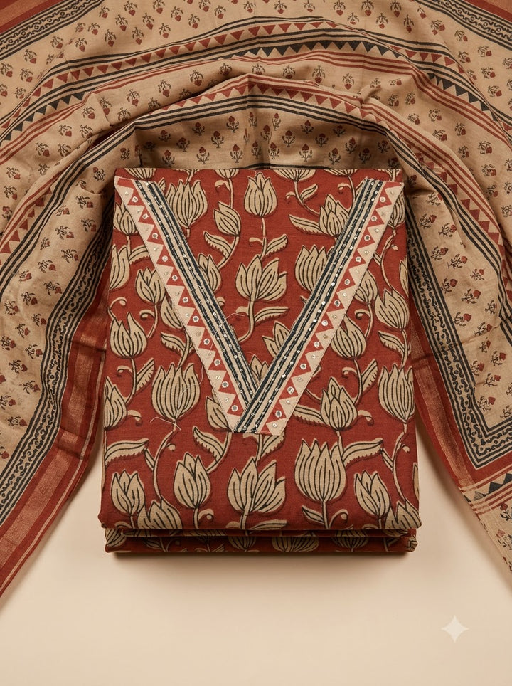 Maroon Chanderi Printed Unstitched Dress Material