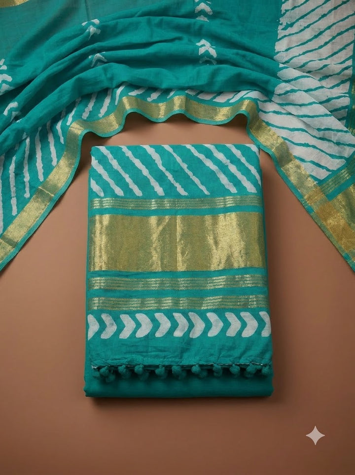 Rama Green Cotton Blend Printed Unstitched Dress Material