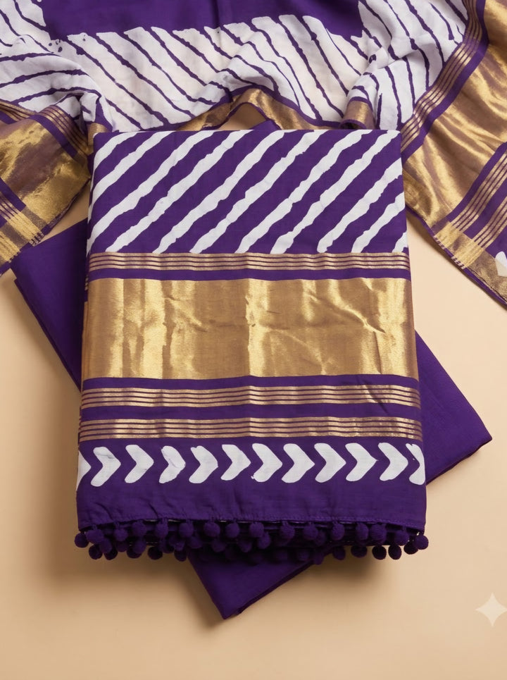 Purple Cotton Blend Printed Unstitched Dress Material