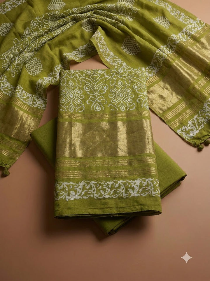 Mehndi Cotton Blend Printed Unstitched Dress Material