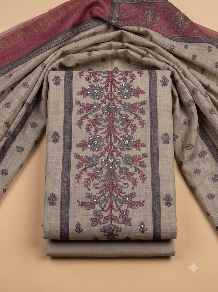 Onion Pink Linen Blend Printed Unstitched Dress Material