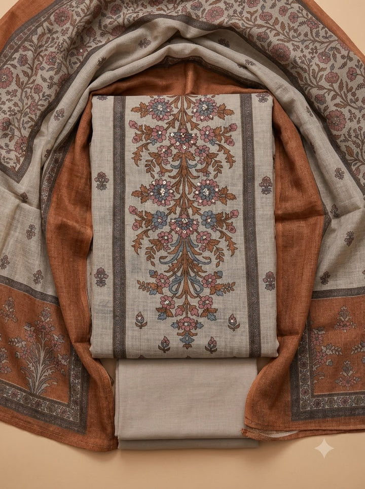 Rust Linen Blend Printed Unstitched Dress Material