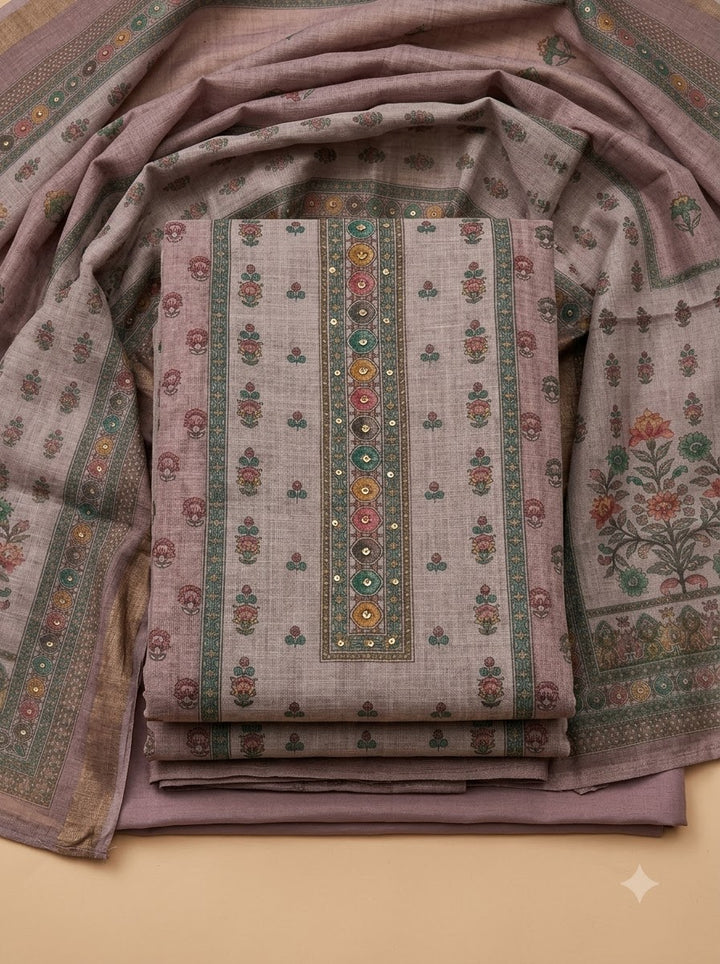 Onion Pink Linen Blend Embroidered Unstitched Dress Material