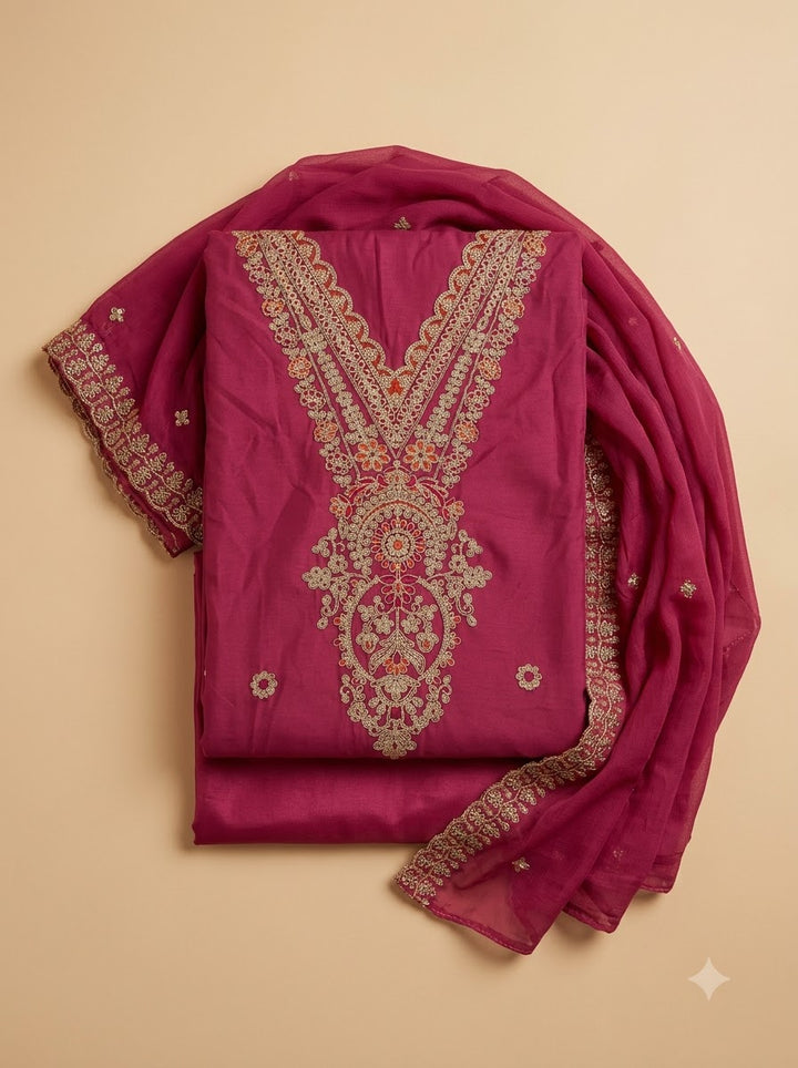 Rani Chanderi Embroidered Unstitched Dress Material