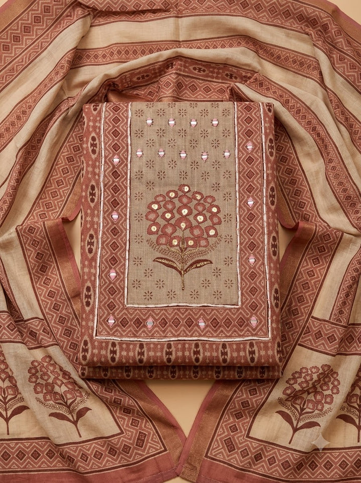 Onion Pink Linen Blend Printed Unstitched Dress Material