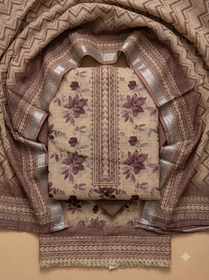 Onion Pink Linen Blend Embroidered Unstitched Dress Material