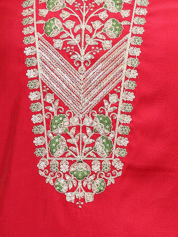 Neck Embroidered Chanderi Unstitched Suit Piece With Dupatta