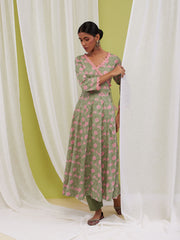 Floral Printed Cotton Anarkali Kurta With Pants