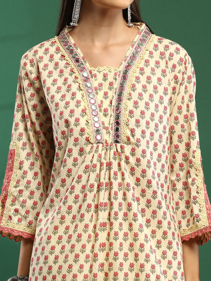 Printed Cotton Blend Kurta With Pant &amp; Dupatta