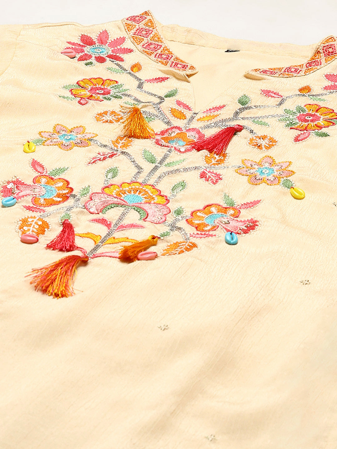 Resham Work Crepe Kurta With Pants & Dupatta