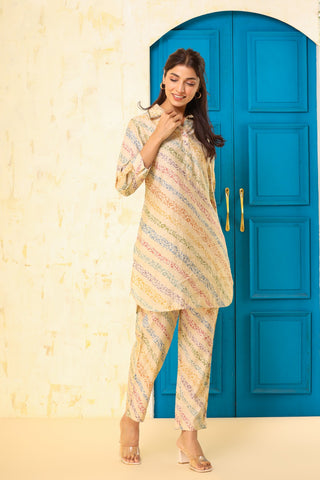 Printed Cotton Short Sleeves Short Kurti With Pants