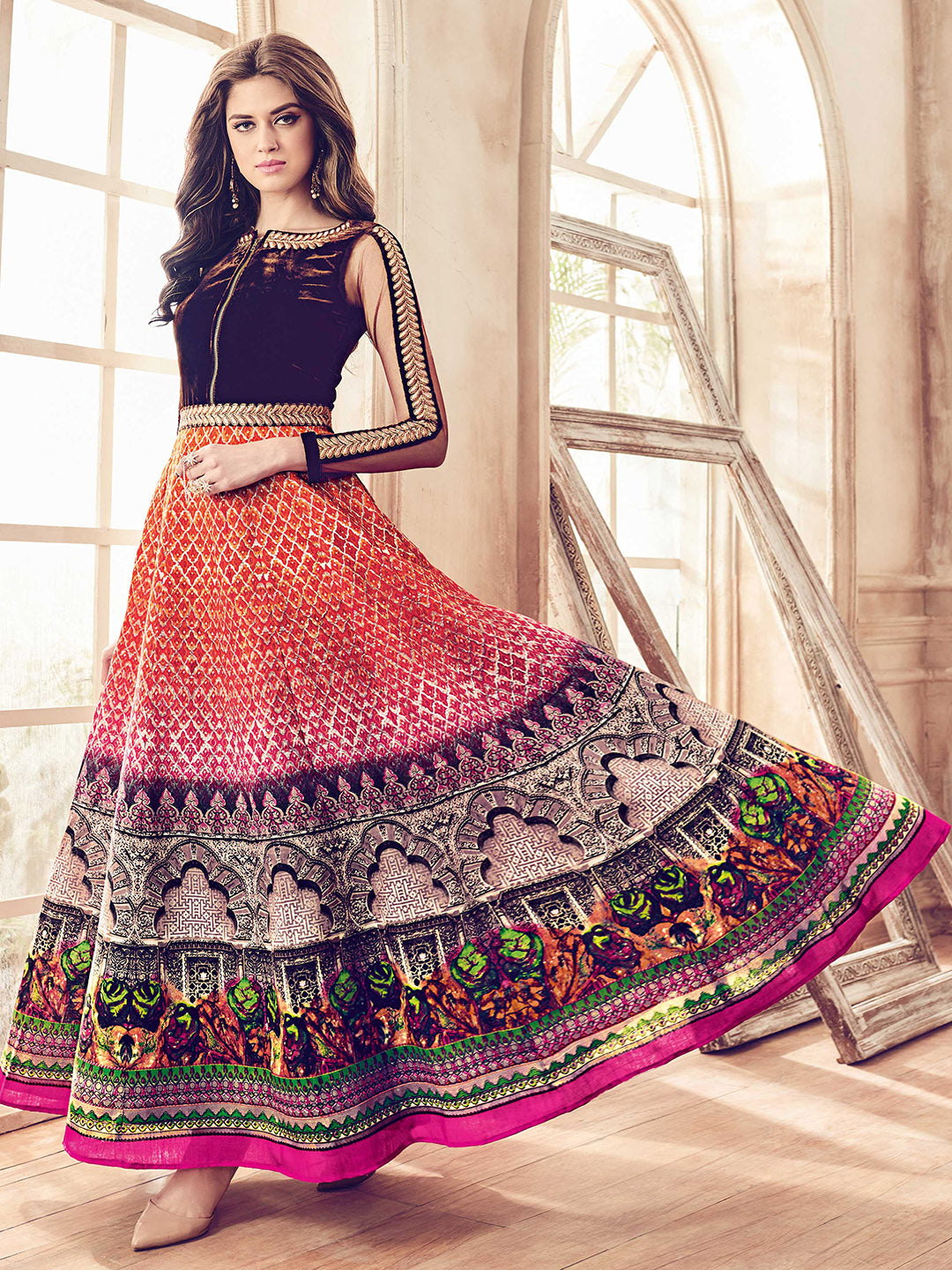 Print &amp; Embroidary Art Silk , Semi Stitched Suit