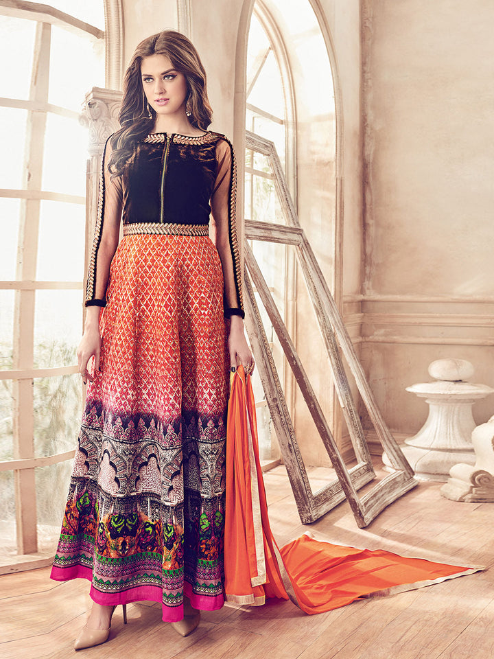 Print &amp; Embroidary Art Silk , Semi Stitched Suit