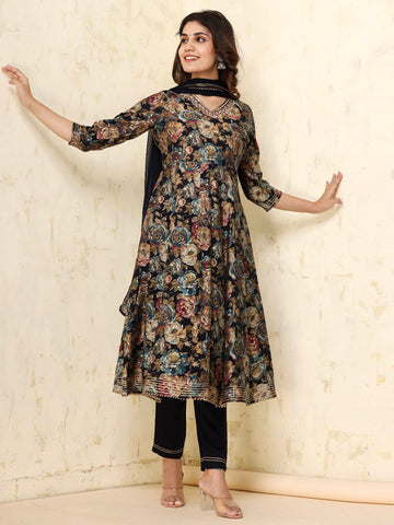 Multicolored Floral Print Anarkali Style Ethnic Suit