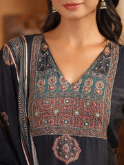 Printed Muslin Kurta With Palazzo & Dupatta