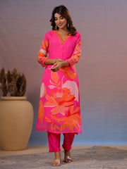 Neck Embroidery Organza Kurta With Pants & Dupatta