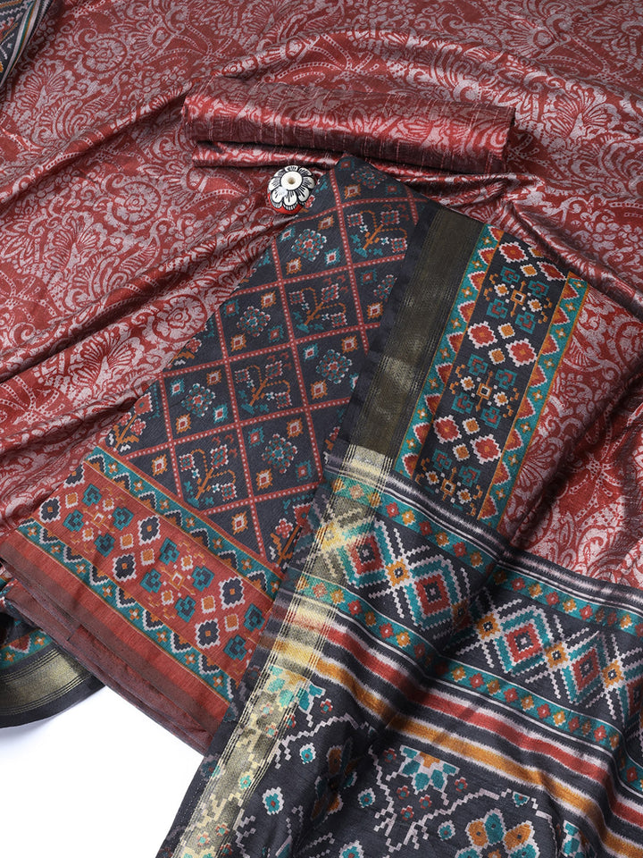 Printed Chanderi Unstitched Suit With Dupatta
