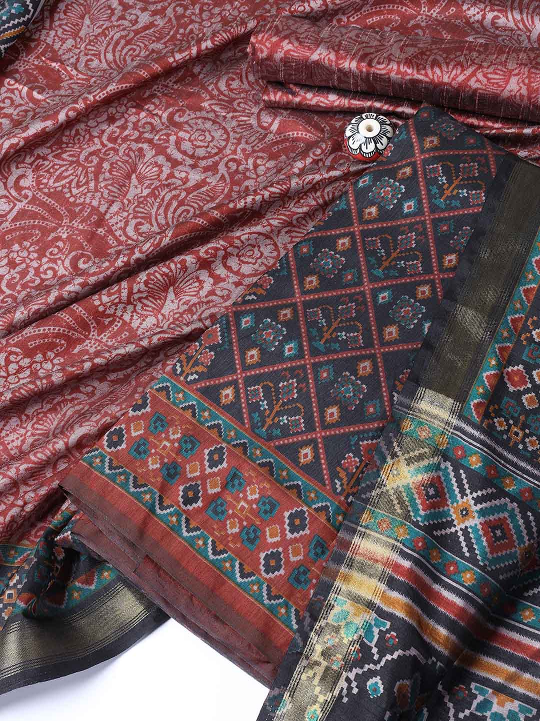 Printed Chanderi Unstitched Suit With Dupatta
