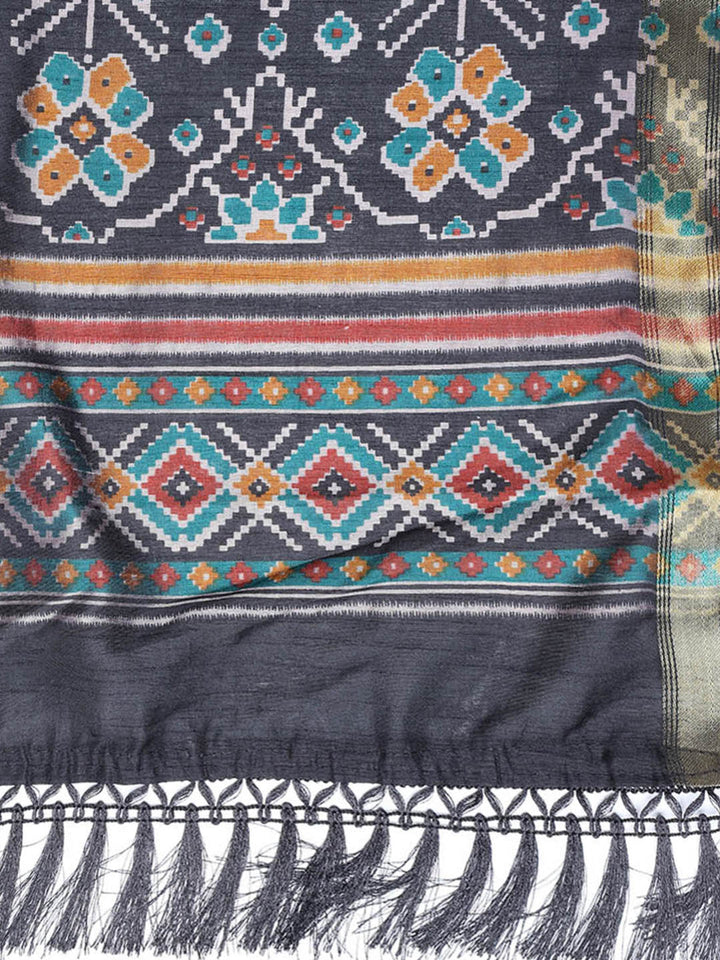 Printed Chanderi Unstitched Suit With Dupatta