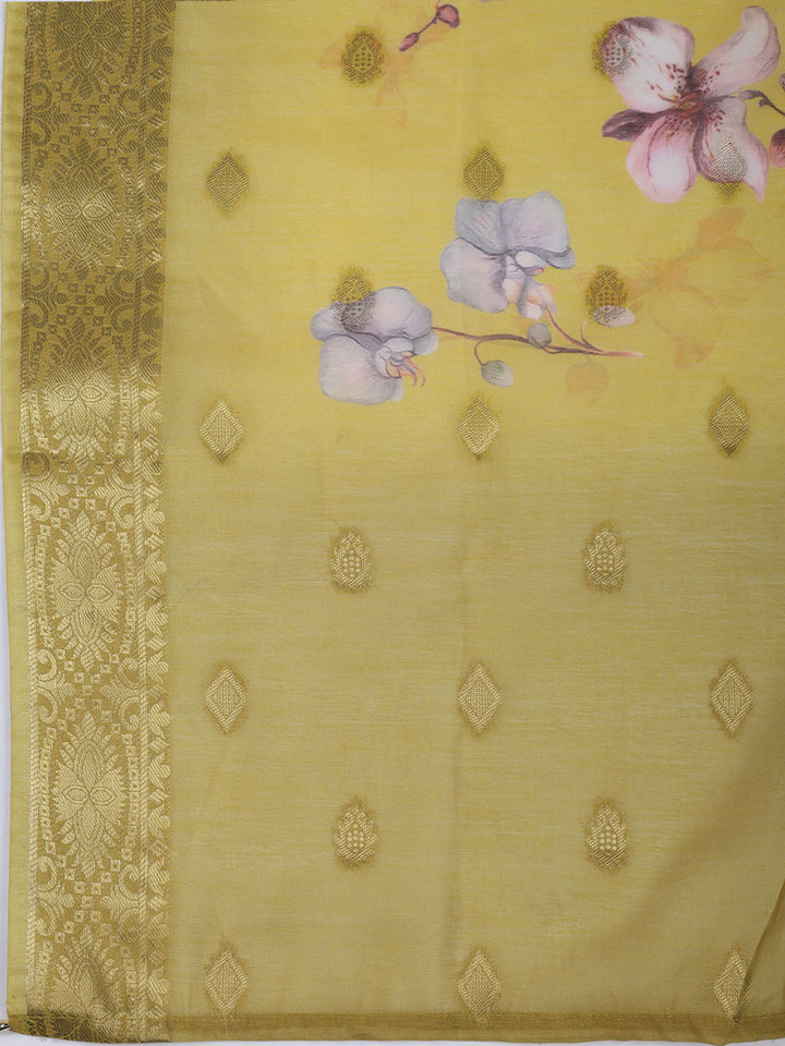 Neck Embroidery Chanderi Unstitched Suit With Dupatta
