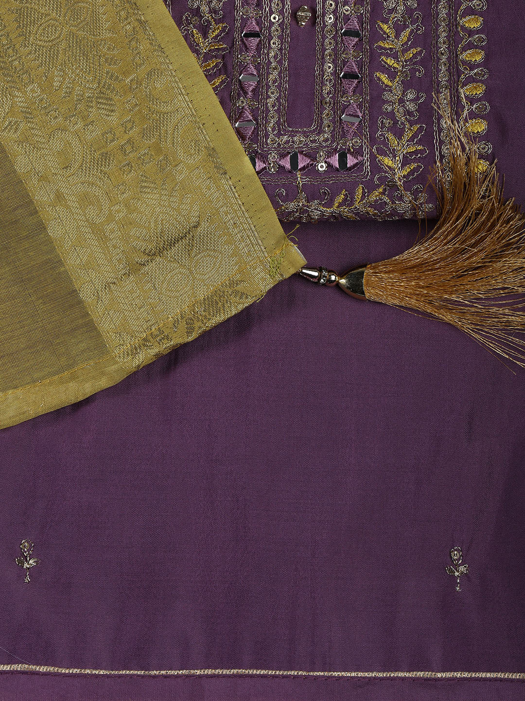 Neck Embroidery Chanderi Unstitched Suit With Dupatta