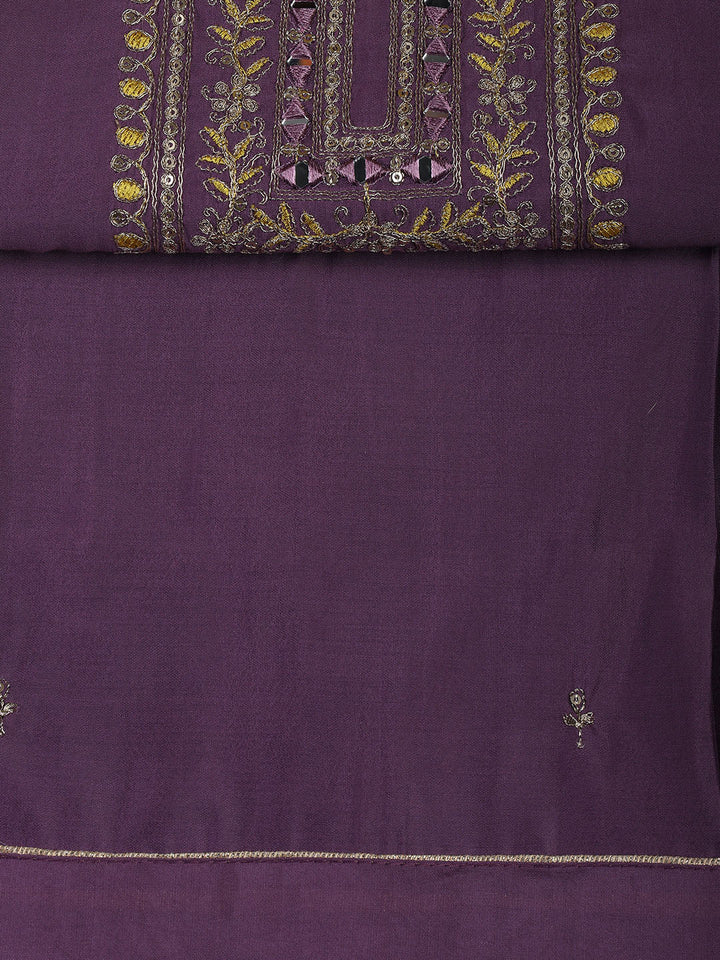 Neck Embroidery Chanderi Unstitched Suit With Dupatta