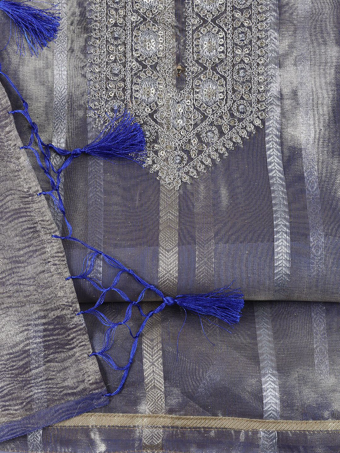 Neck Embroidered Tissue Unstitched Suit With Dupatta
