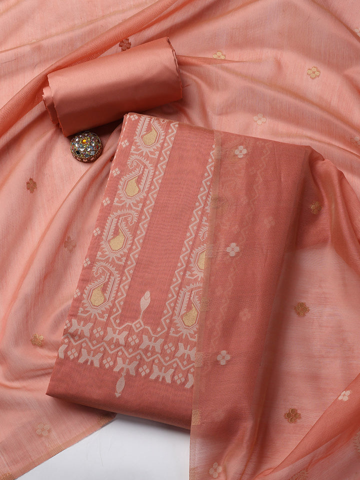 Jamdani Work Chanderi Unstitched Suit Piece With Dupatta