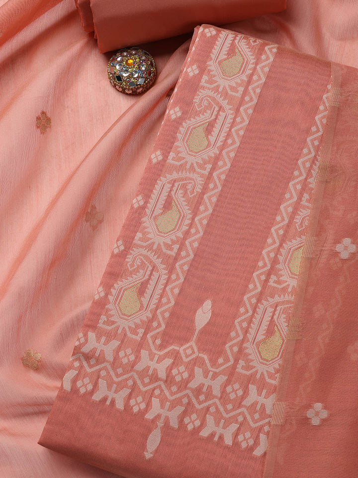Jamdani Work Chanderi Unstitched Suit Piece With Dupatta