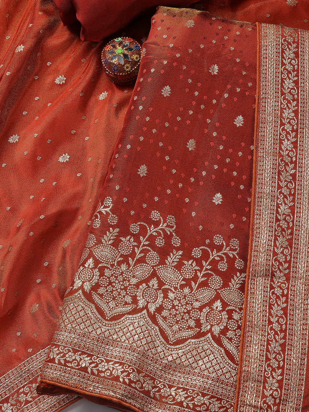 Embroidered Art Silk Unstitched Suit Piece With Dupatta